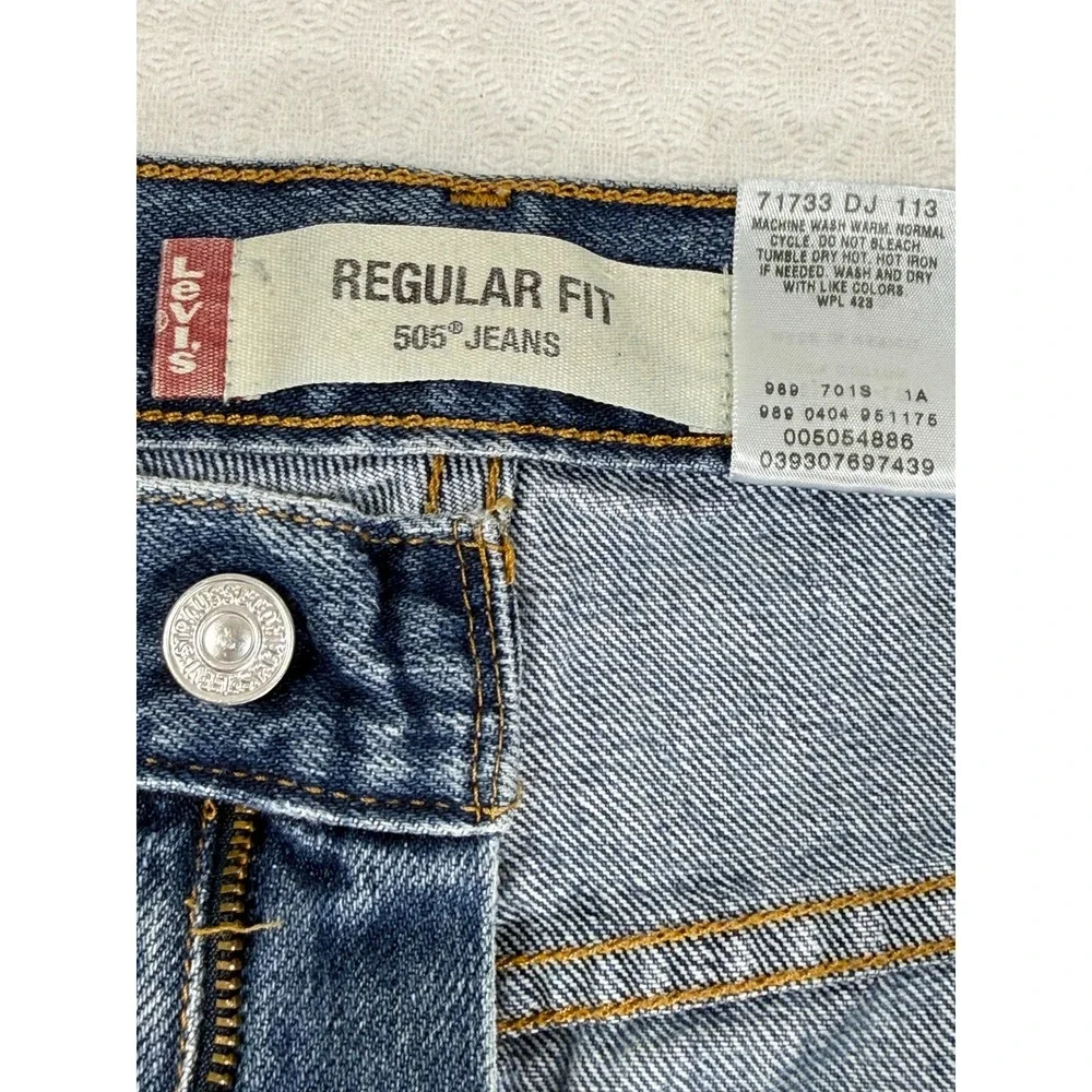 Levi's Jeans Men 36x31 505 Regular Fit Blue Straight Leg Denim Distressed Y2K